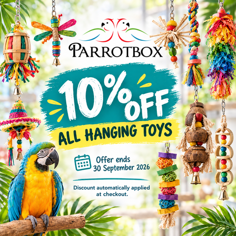 Keep Your Bird Busy: 10% Off All Hanging Toys at Parrotbox! 🦜