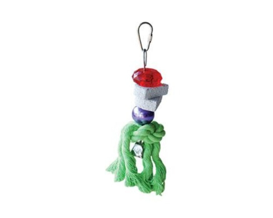 bird toy, pumice, hanging length 17cm, large plastic beads, small bird toy, colour rope and bell 