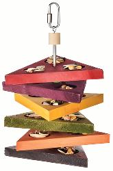 parrot treat toy, wooden triangle bird treat toy, medium to large parrot foraging 