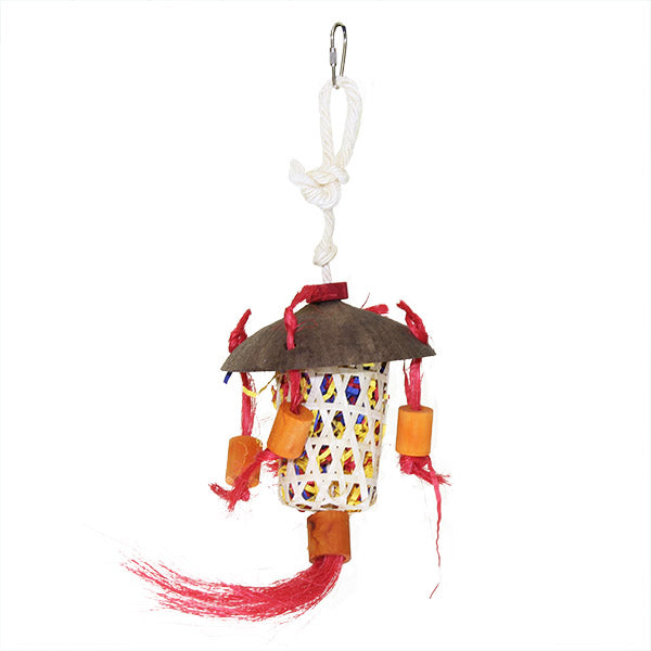chinese lantern bird toy, parrotbox natural bird toys, small bird hanging toy filled with shredded paper.