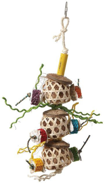 parrotbox triple trio bird toy, natural foraging, parrot toy