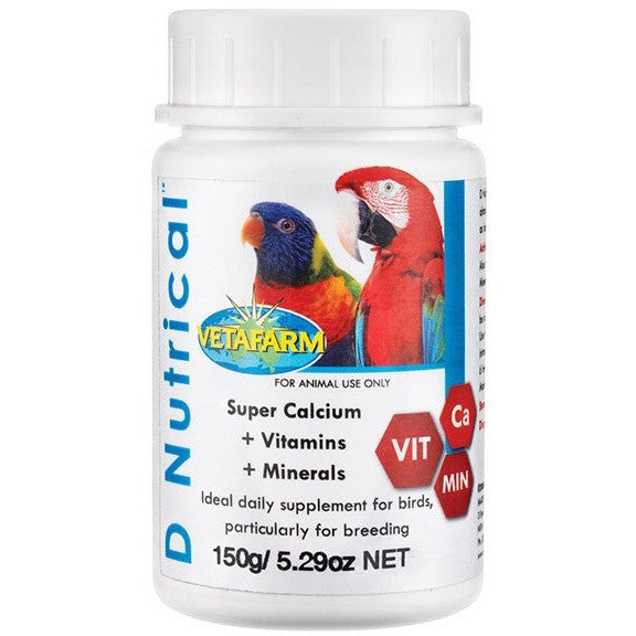 D'Nutrical Calcium, Vitamin and D3 Supplement 150gm Vetafarm-PARROTBOX PET SUPPLIES