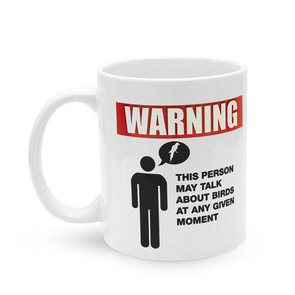coffee mug with bird warning, parrot coffee mug, cup for bird owners, bird humour
